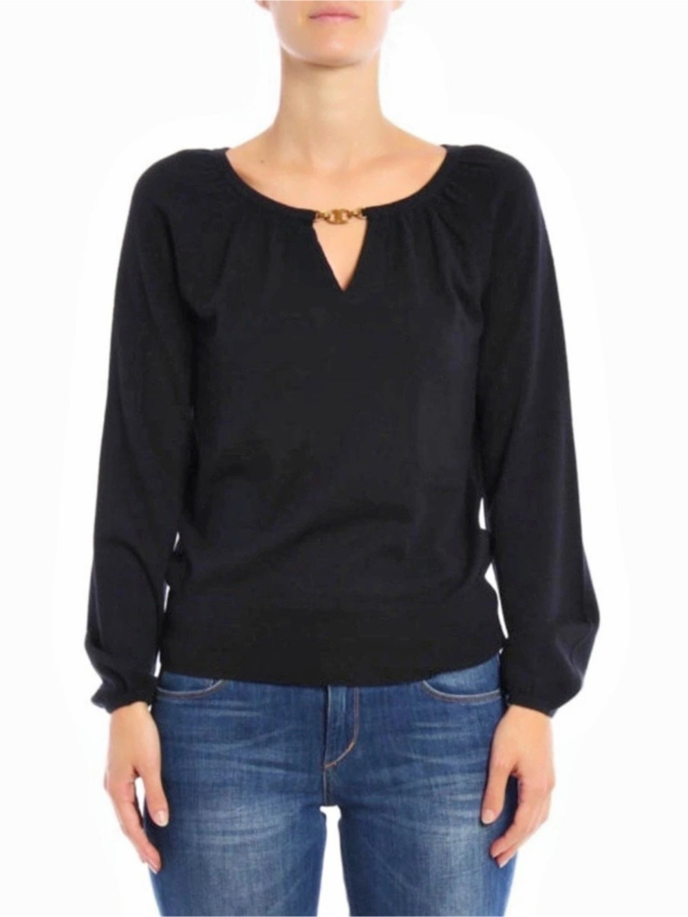 Tory Burch Gemini Link 100% Cashmere Black Keyhole Sweater Like New